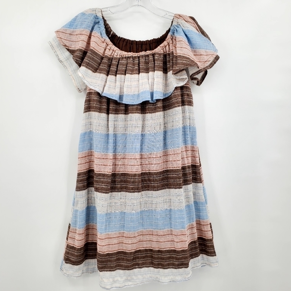 Altar'd State Off Shoulder Casual Striped Ruffle Dress